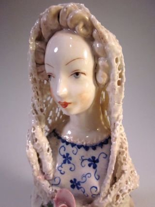 1940 ' S Cordey Porcelain Bust - Dresden Lace Veil - Hand Painted Lady - Cybis - Bride photo