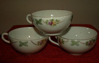 Vintage Rare & Beautifully Hand Painted Nippon E - Oh Tea Cups (3) No Saucers Rose photo