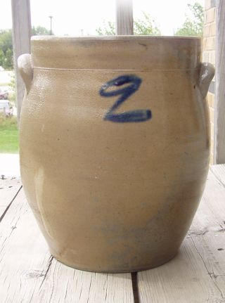 Antique 2 Gallon Ovoid Stoneware Crock - A Beauty photo