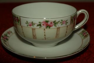 Vintage Rare & Beautifully Hand Painted Nippon Maple Leaf Tea Cup Saucer Rose photo
