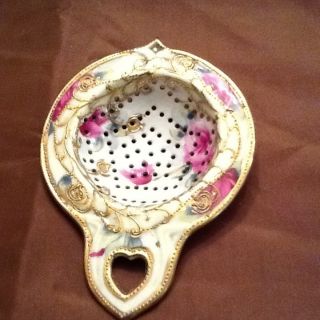 Lovely Antique Victorian Hand Painted Strainer Gold Gild French Or German photo