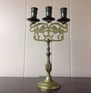 Antique Lions Of Judea Sabbath Brass Candelabra Candelabrum Judaica photo