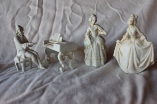 White Bisque Colonial Women And Man Bud Vase Figurine Made In Germany photo