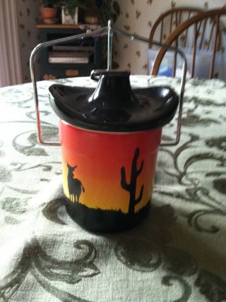 Decorative Ceramic Crock With Hat - Shaped Lid,  Metal Clamp & Seal - Souvineer Of Az photo