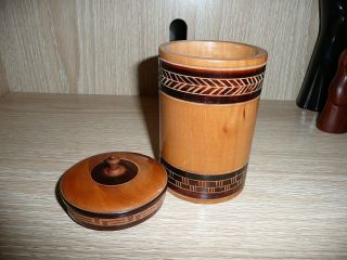Vintage Hand Carve Round Turned Box With Lid & Finial photo