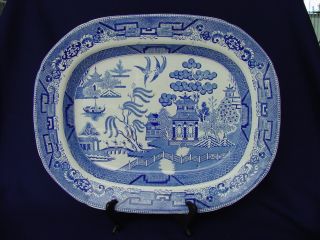 Large Antique Engraved Blue & White Ridgeway & Co Platter,  England 1832 photo