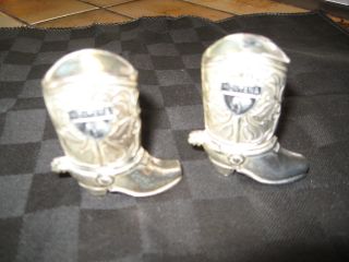 Souvenir Salt/pepper Set Montana Cowboy Boot Silver Plated Excellent Vintage photo