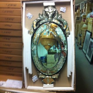 Oval Shaped Venetian Beveled Etched Wall Mirror photo