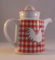 Red & White Check Rooster Ceramic Pitcher 1960 