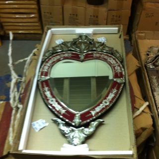 Red Heart Shaped Venetian Beveled Etched Wall Mirror photo