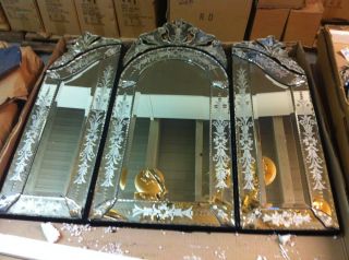 3 Way Venetian Beveled Etched Wall Mirror photo