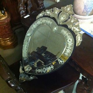 Heart Shaped Venetian Beveled Etched Wall Mirror photo