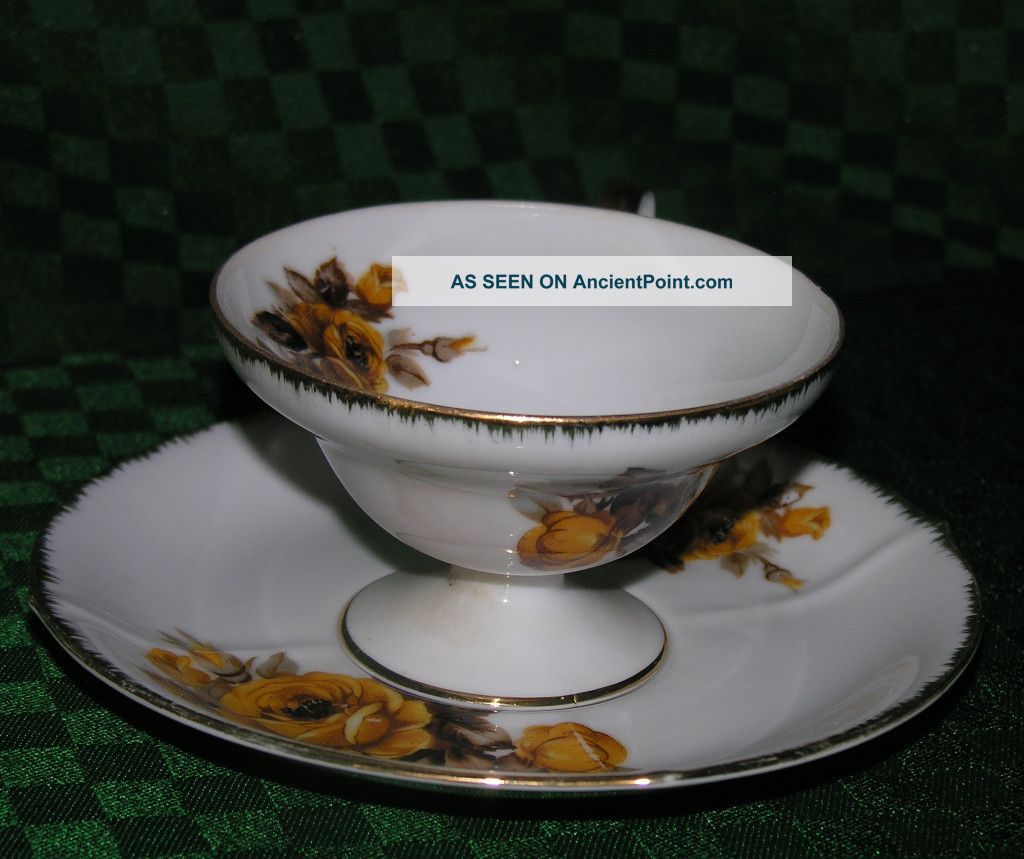 Tea Cup & Saucer Yellow Vintage Brown Roses Cups & Saucers photo