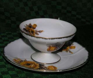 Tea Cup & Saucer Yellow Vintage Brown Roses photo
