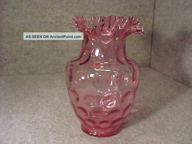 Antique Victorian Cranberry Coin Spot Glass Vase Vases photo