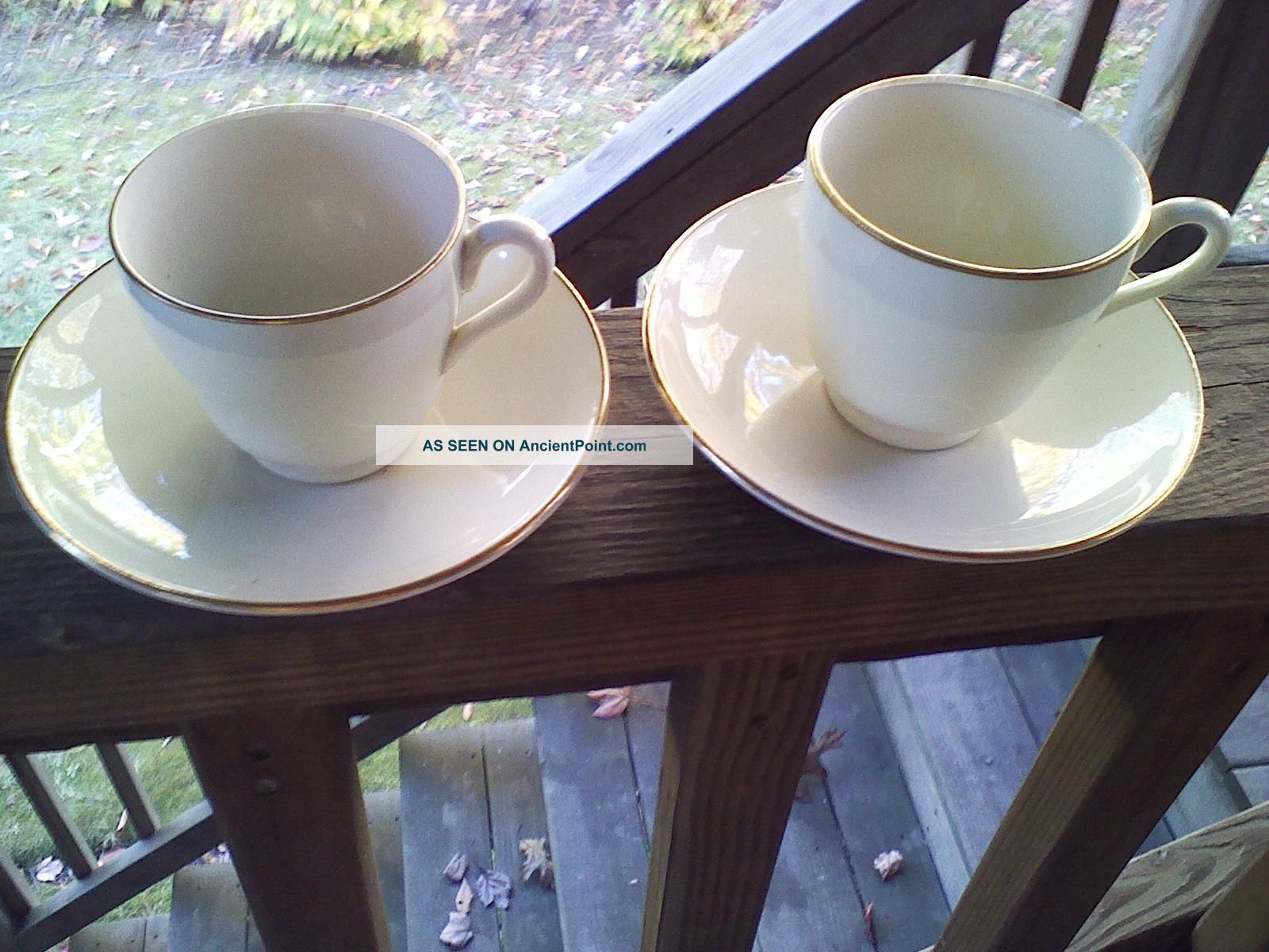2 Cauldon Demitasse Cups & Saucers 2494 England White/gold Trim Cups & Saucers photo