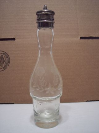 Vintage 1890s Eapg Tall Cruet Bottle For Castor Stand Etch Thumbprint Metal Cap photo