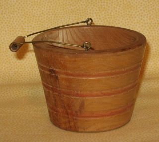 Old Petite (2 1/2 Inch) - Wooden Bucket W/brass Bale Handle - Vintage photo
