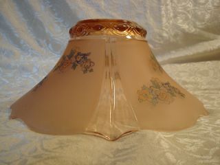 Antique Hanging Glass Lamp Shade Pink With Decals photo