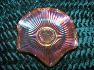 Vintage Ribbed Carnival Glass Crimped Bowl photo