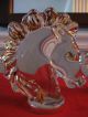 Art Deco Art Glass Horse Heads Clear Gold Trim Equine Stallions Figurines photo 6