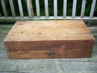 Vintage Antique Hand Made Wood Drill Carpenters Tool Box Inlaid Brass Lock photo