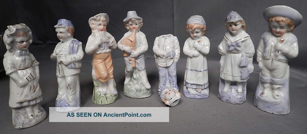 8 Germany Porcelain Antique Figurines Miniatures 1890s Boys Girls Statue Fairing Figurines photo