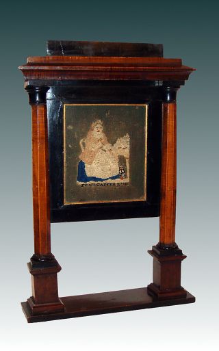 Miniature Satinwood & Ebonized Fireplace Screen With Needlework Panel,  C.  1860 photo