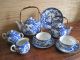 Antique Nippon Tea Set Blue Cherry Blossom 15 Pieces Tokusei Mark Teapots & Tea Sets photo 1