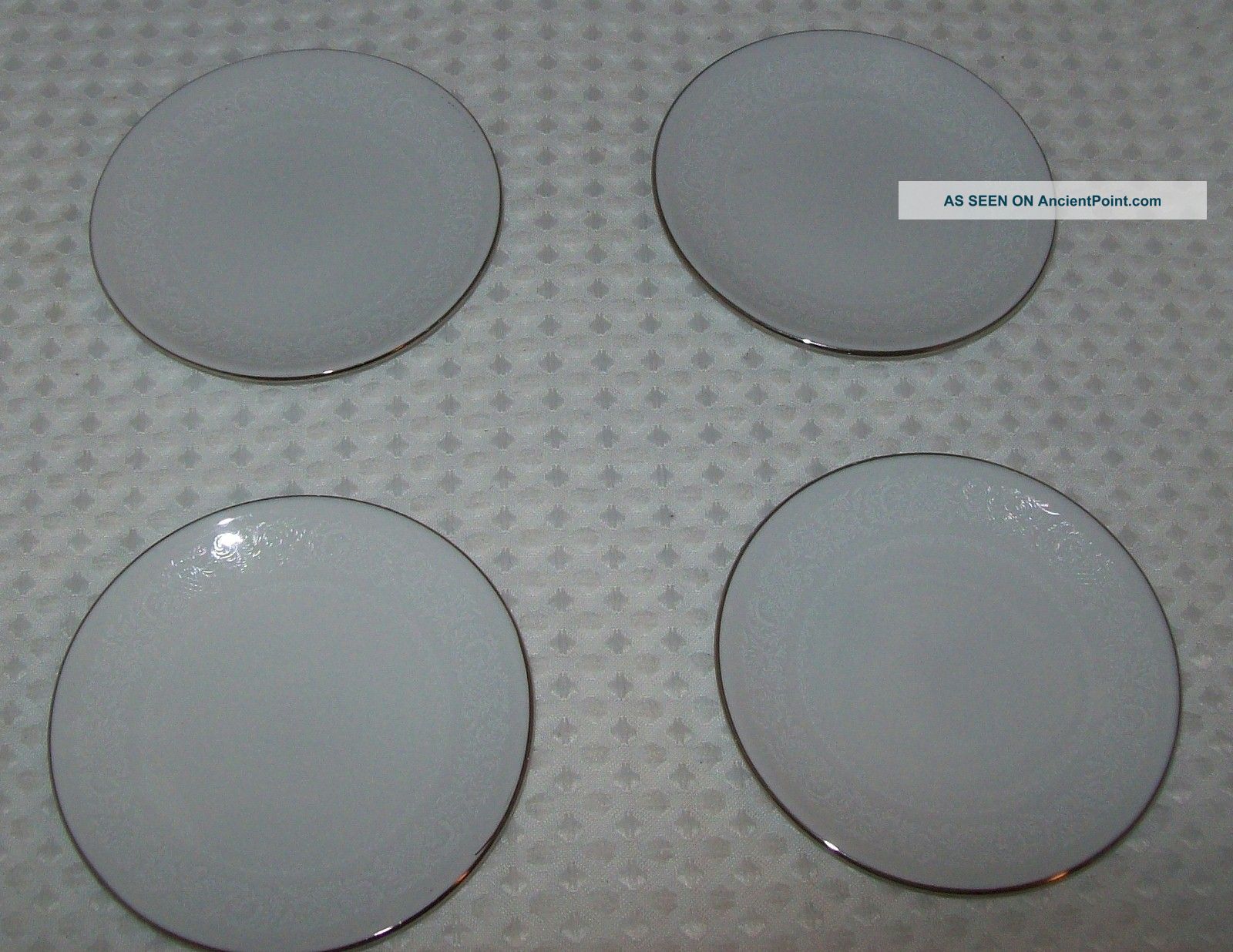 Four Antique Butter Pats Haviland China Germany White Lace Design Silver Trim Butter Pats photo