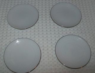 Four Antique Butter Pats Haviland China Germany White Lace Design Silver Trim photo