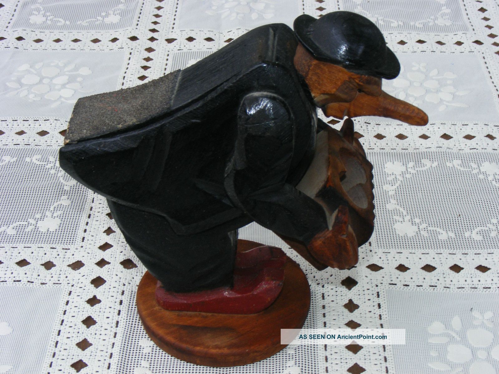 Antique Long Nose Bird Man Americana Wood Match Striker Cigarette Holder Vtg Old Boxes photo