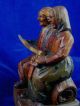 Antique Swiss Hand Carved Wood Brienz? Peasant Man & Woman,  Chatillon,  Switzerland Carved Figures photo 2