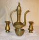 Set Of 1900 ' S Brass Handcrafted Kettle/pitcher,  Candleholders & Bowl,  Uncleaned Metalware photo 3