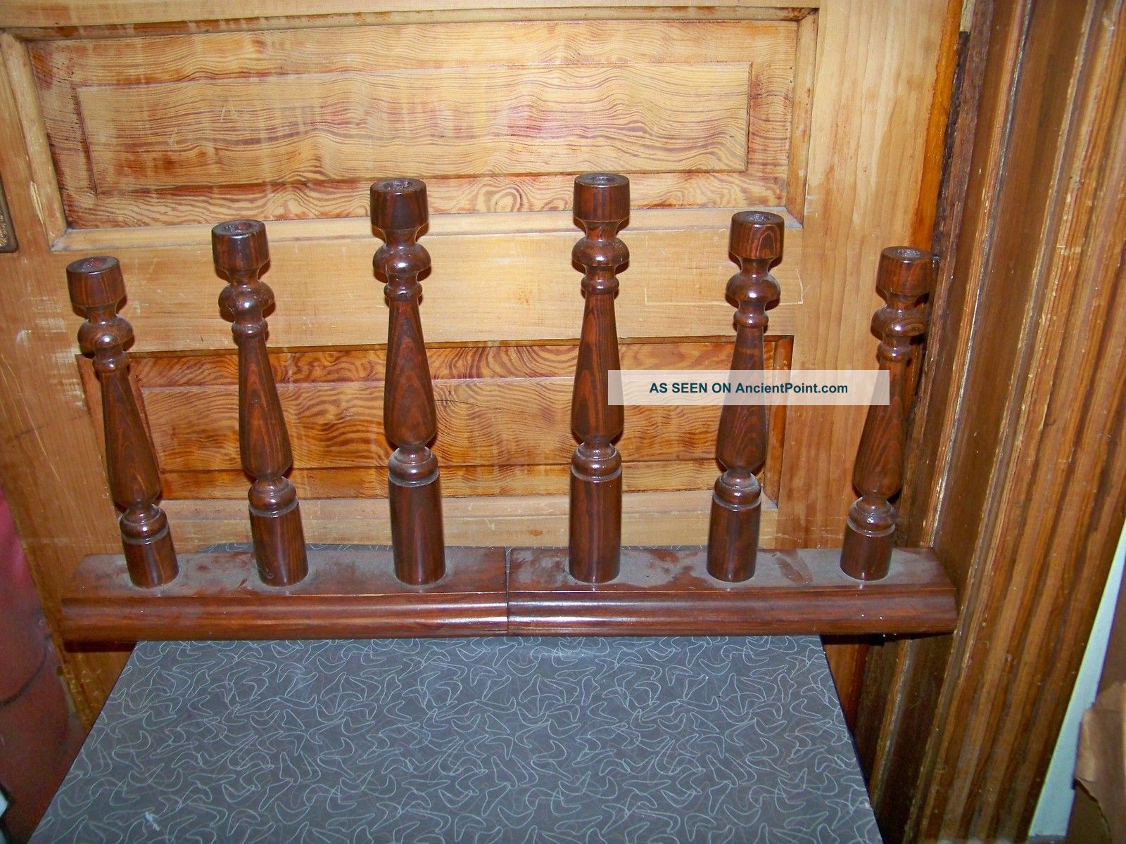 Antique Folk Art Hand Crafted Wooden Turned Baluster Staircase Candle Holders Other photo