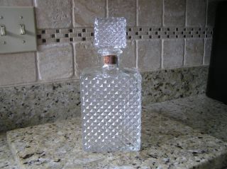 Vintage Diamond Cut Square Glass/crystal Whiskey Bourbon Gin Decanter W/stopper photo
