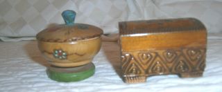 Two Small Hand Crafted Wooden Boxes One Hand Painted One Inlaid W/brass photo