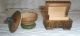 Two Small Hand Crafted Wooden Boxes One Hand Painted One Inlaid W/brass Boxes photo 2