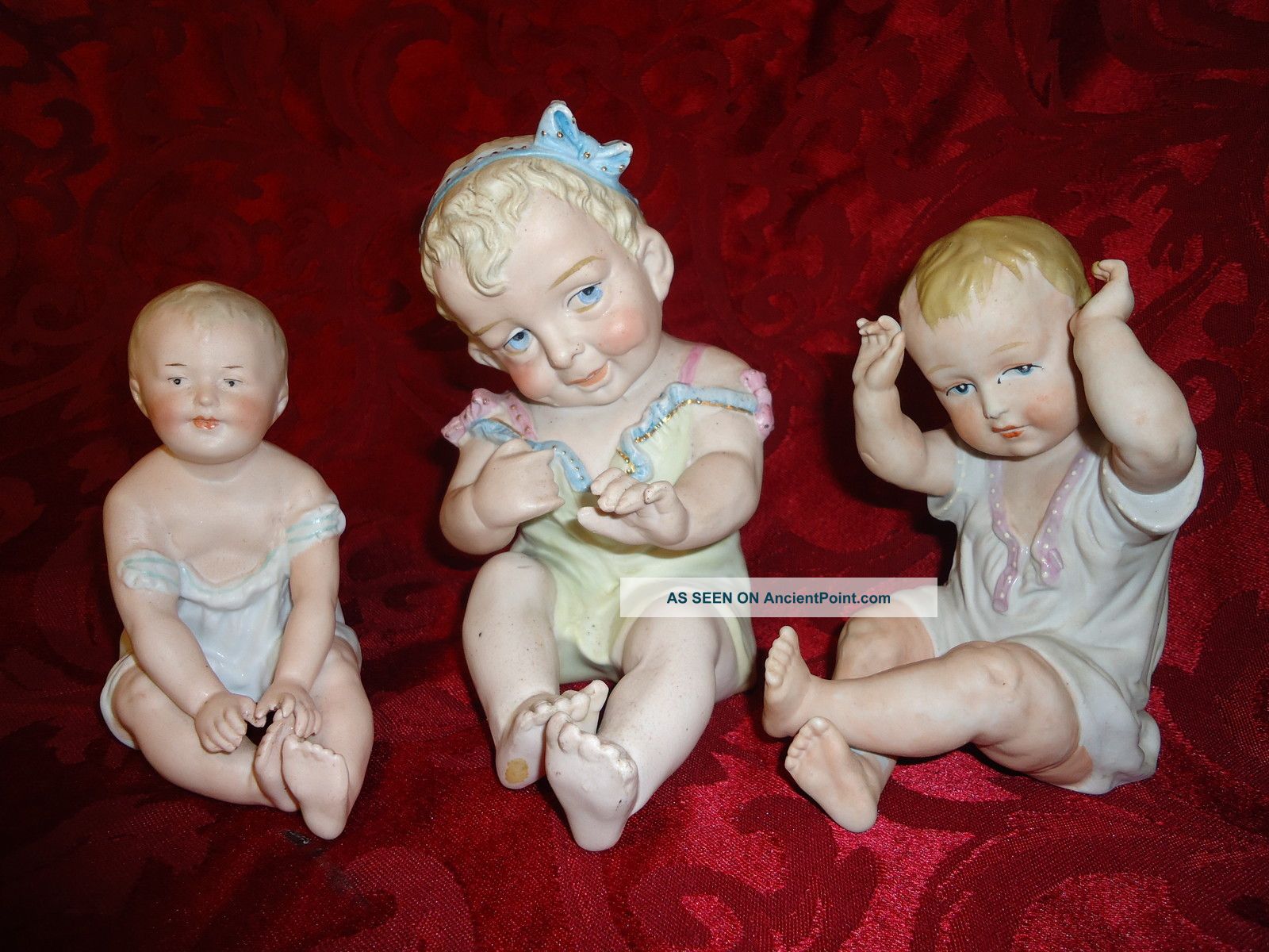 Three Antique Victorian Bisque Piano Baby Babies Gebruder Heubach Germany Figurines photo