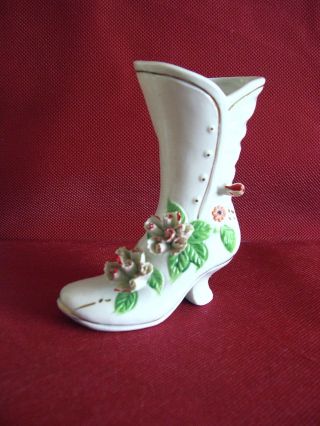 Antique Porcelain 19th Century Victorian Floral Boot Button Up Shoe Bud Vase photo