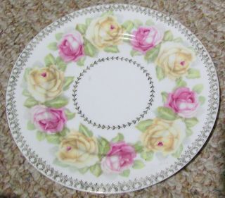 Antique Vintage Pink Yellow Roses Porcelain Decorative Plate Z S Co Bavaria Old photo