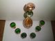 Vintage Bohemian 7 Pc Emerald Green Gold Gilt Decanter Set Enamel Flowers Decanters photo 3