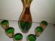 Vintage Bohemian 7 Pc Emerald Green Gold Gilt Decanter Set Enamel Flowers Decanters photo 4