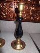 Antique Pair Of Brass And Black Candlesticks Metalware photo 1