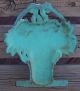 Doorstop Antique Cast Iron Flower Basket Paint Blue Turquoise Pink Metalware photo 1