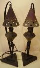 Antique Wrought Iron Art Deco Mid - Century Triangle Base Table Lamp Light Fixture Lamps photo 1