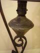 Antique Wrought Iron Art Deco Mid - Century Triangle Base Table Lamp Light Fixture Lamps photo 4