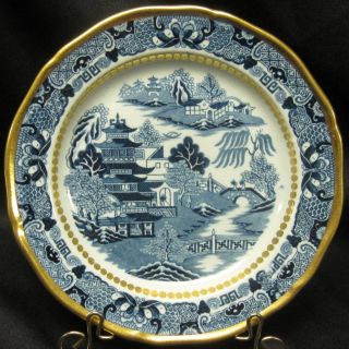 Antique Davenport Pearlware Plate Blue Willow Gold 8 