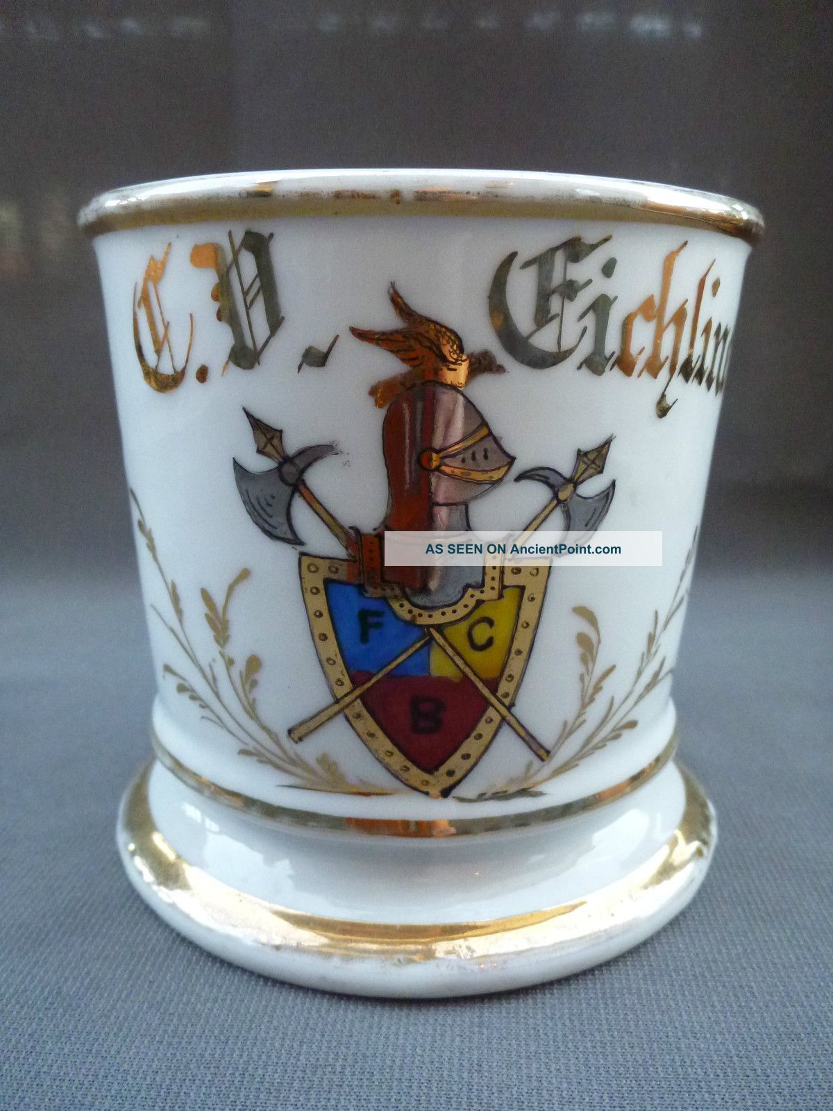 Antique Porcelain Occupational Barbers Shaving Mug Knight Arms Fraternal Austria Mugs & Tankards photo