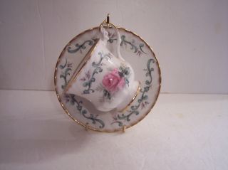Vintage Royal Dover Tea Cup & Saucer Puffy Flutes Loop Handle Pink Roses England photo